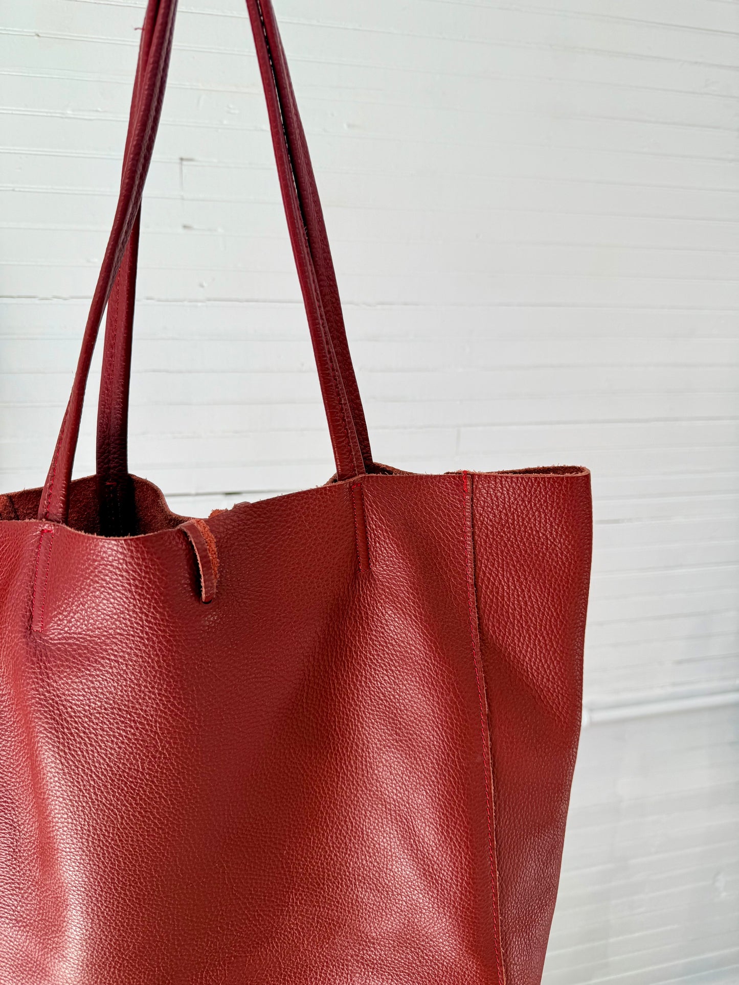 Vintage Red Italian Leather Tote Bag