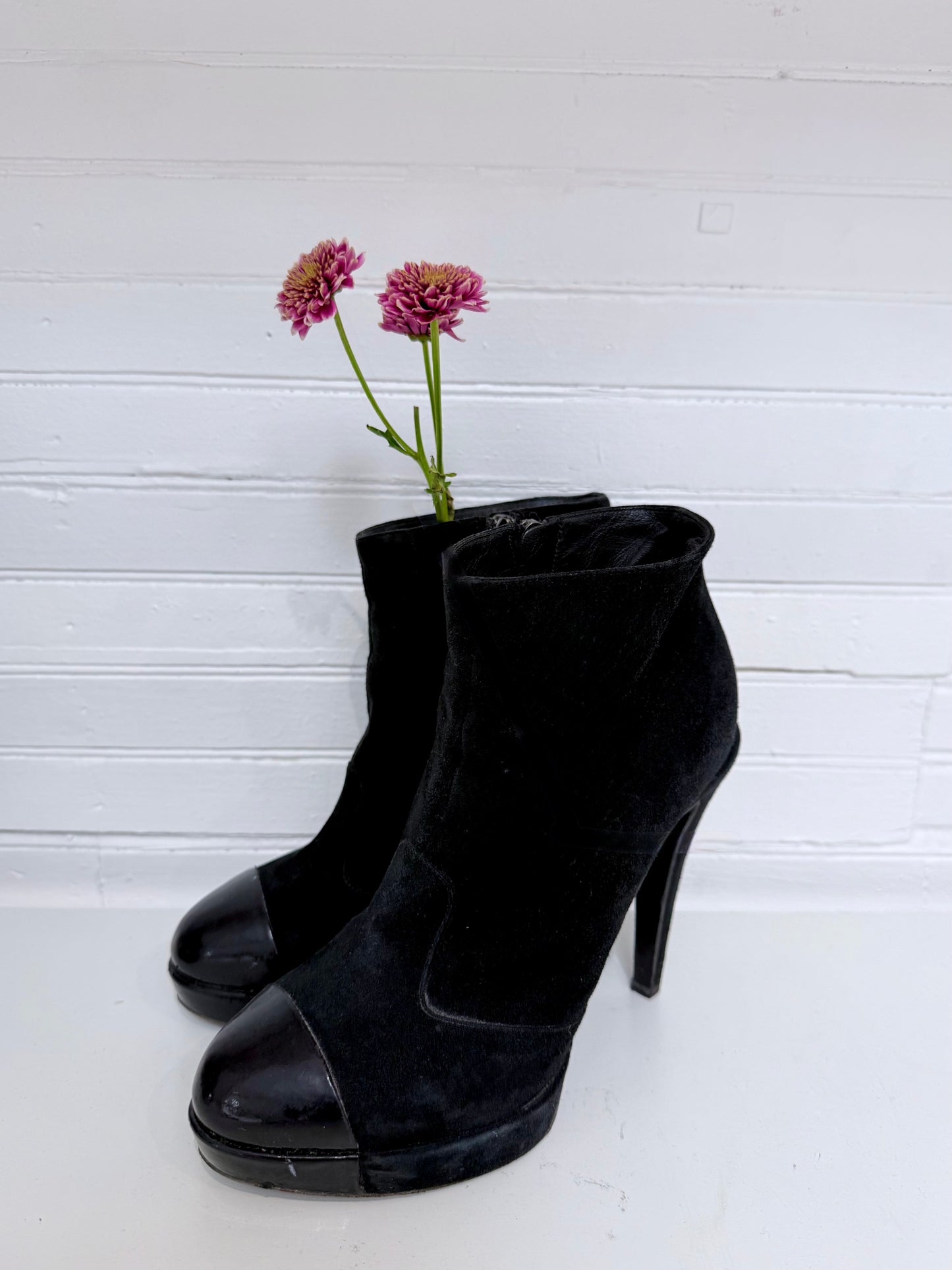 Vintage Chanel Black Suede Booties