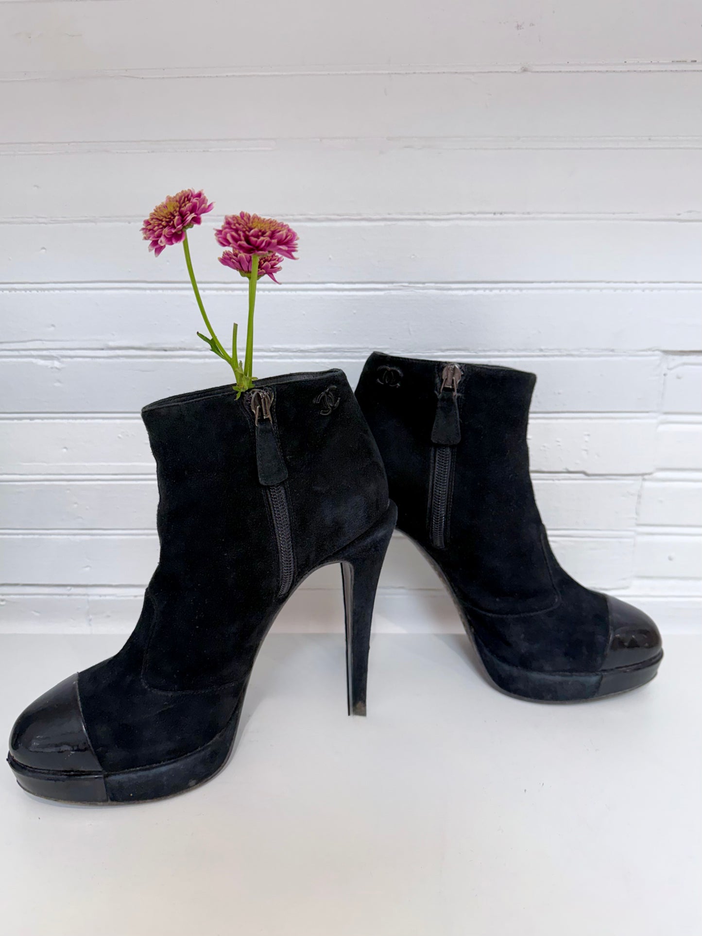 Vintage Chanel Black Suede Booties