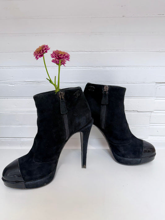 Vintage Chanel Black Suede Booties