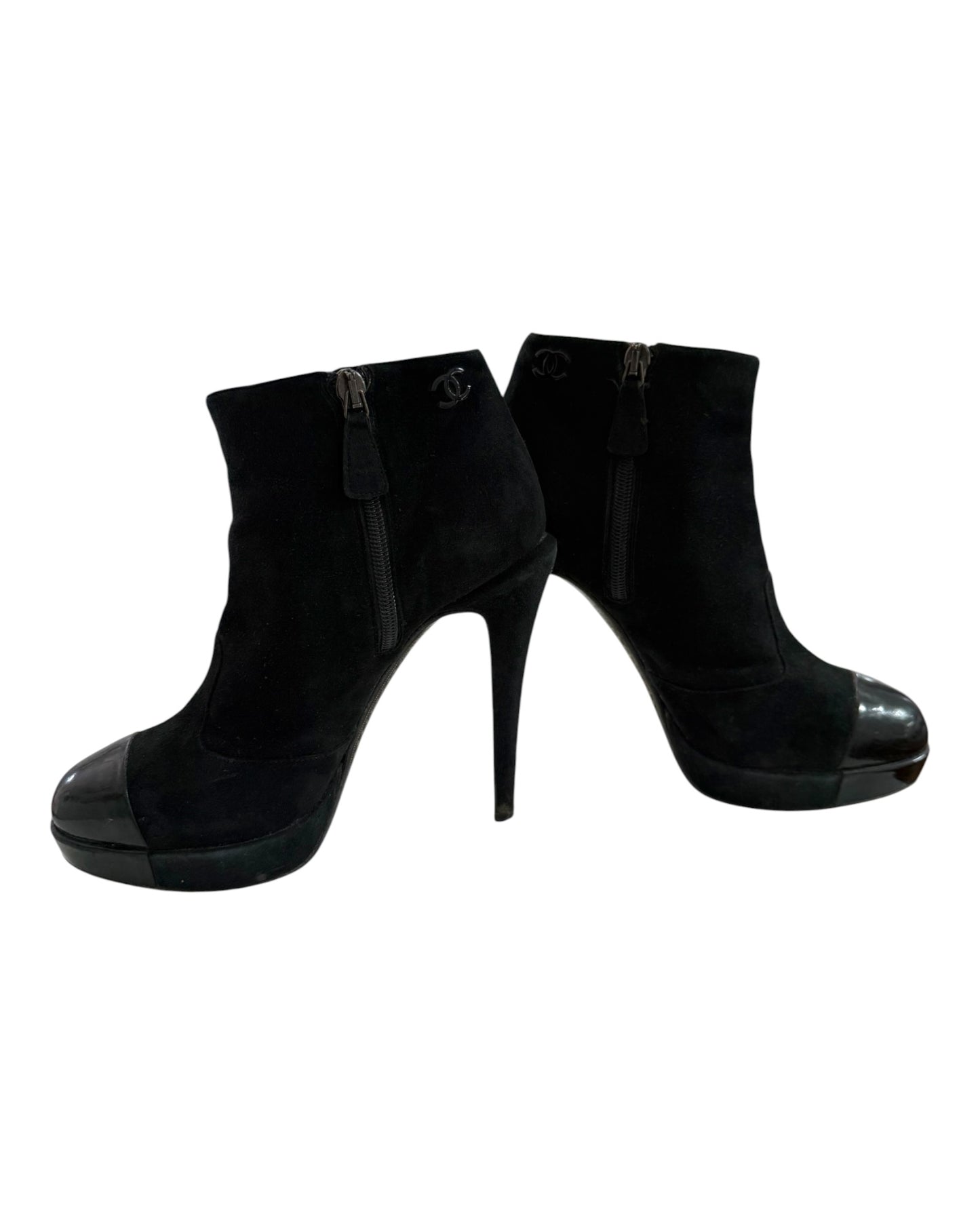 Vintage Chanel Black Suede Booties