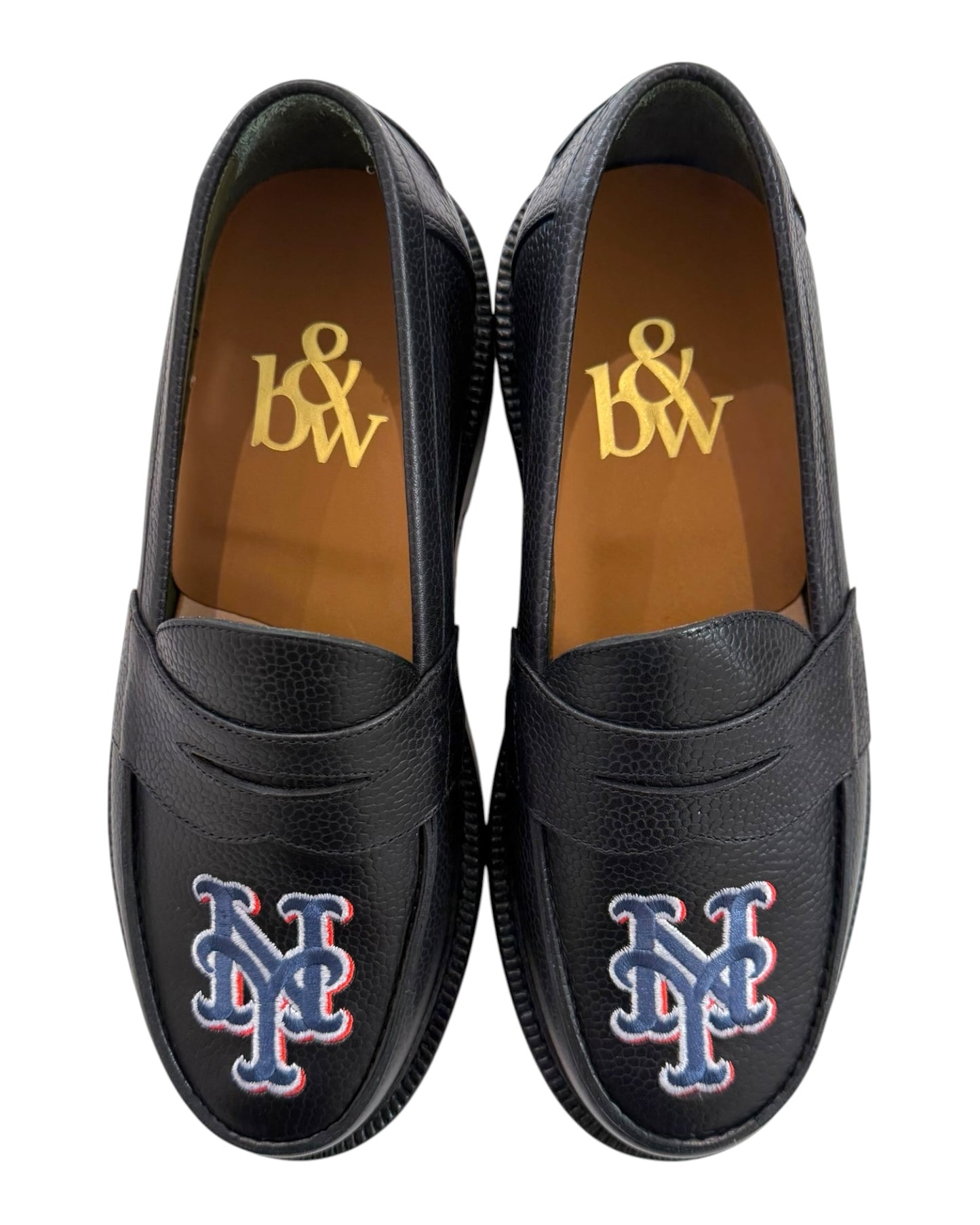 Pre-Loved Blackstock & Weber Custom NY Mets Black Loafers