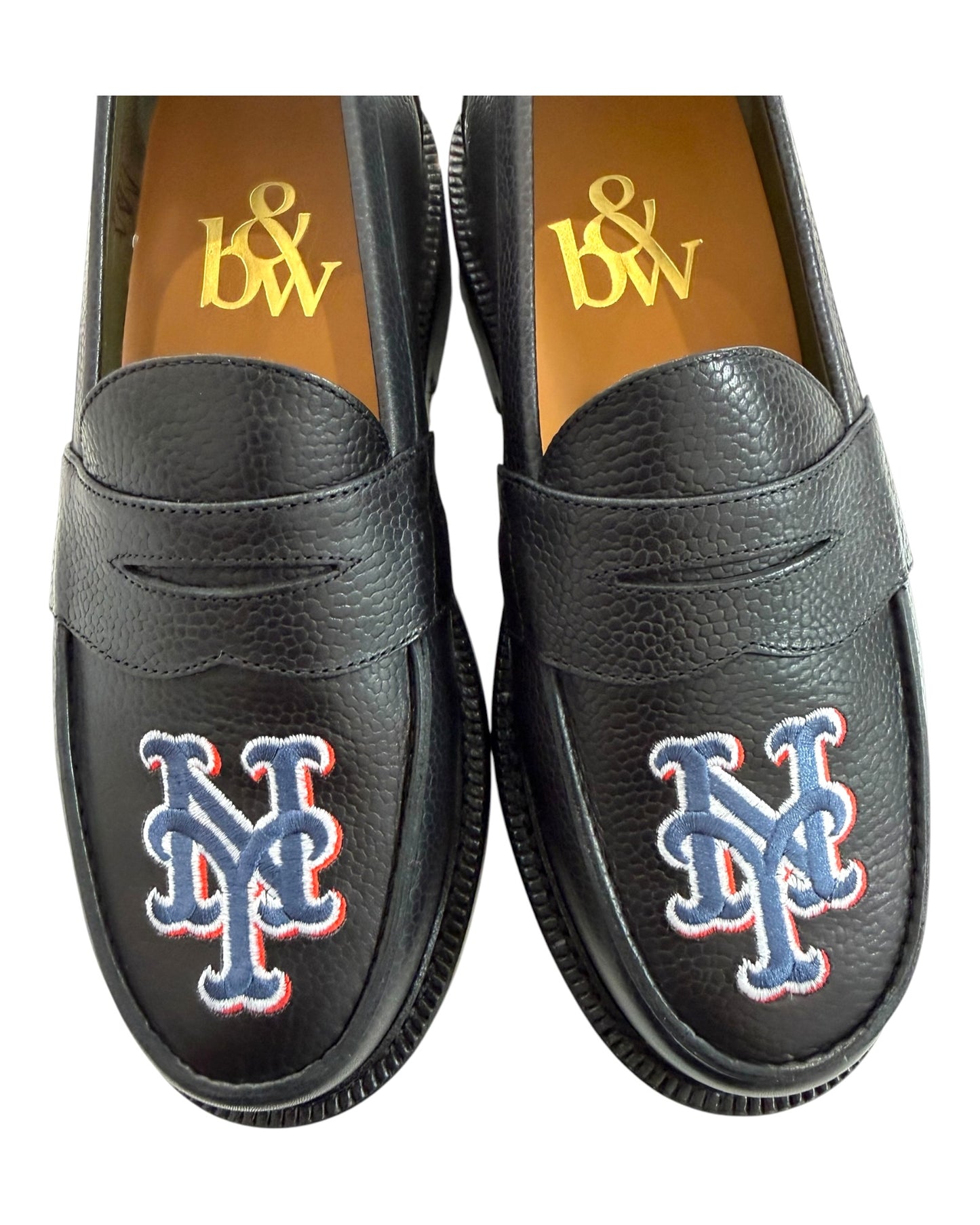 Pre-Loved Blackstock & Weber Custom NY Mets Black Loafers