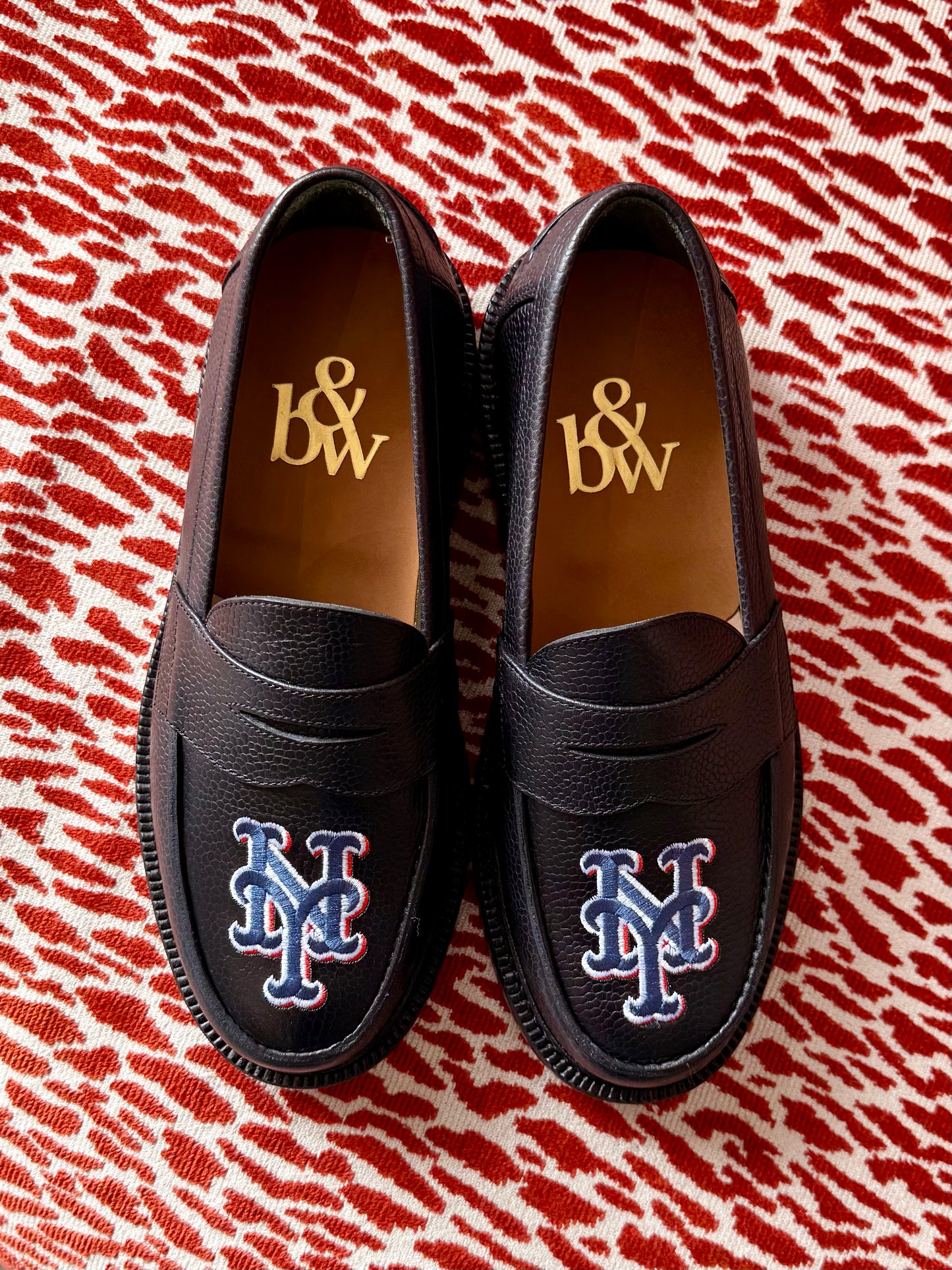 Pre-Loved Blackstock & Weber Custom NY Mets Black Loafers