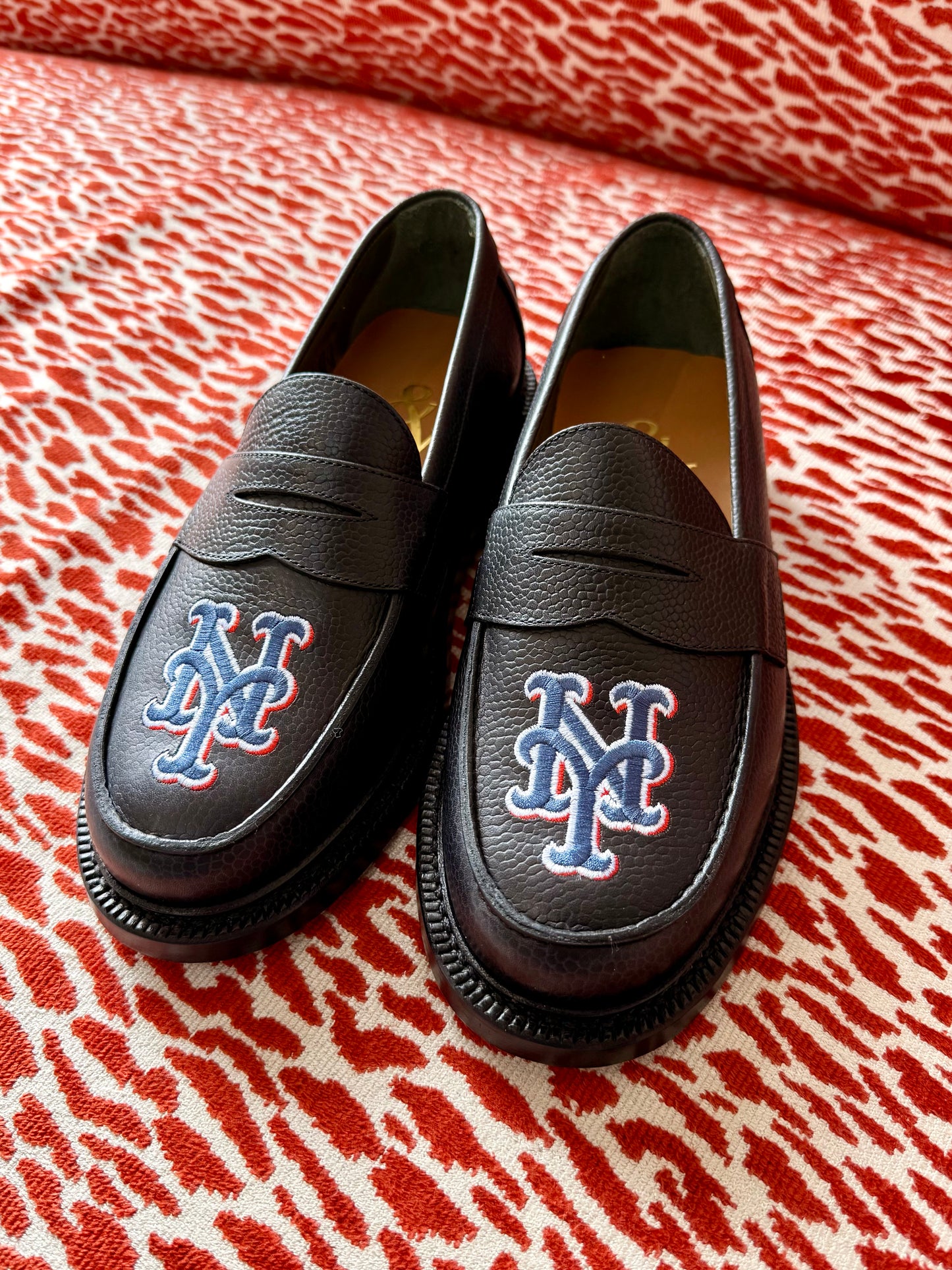 Pre-Loved Blackstock & Weber Custom NY Mets Black Loafers