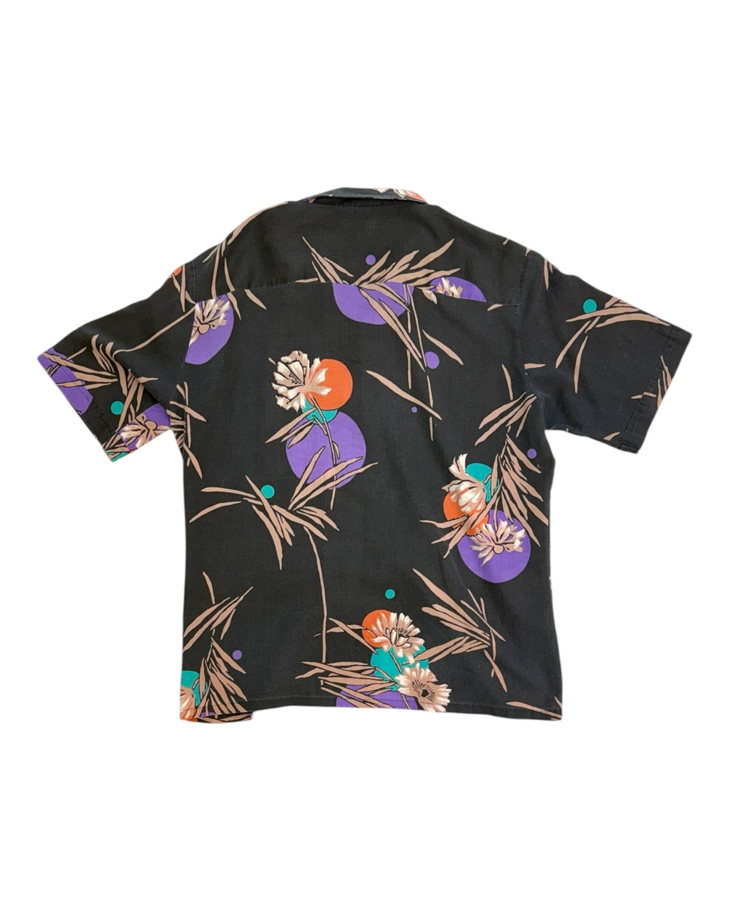 Vintage 1980s Black and Purple Hawaiian Shirt