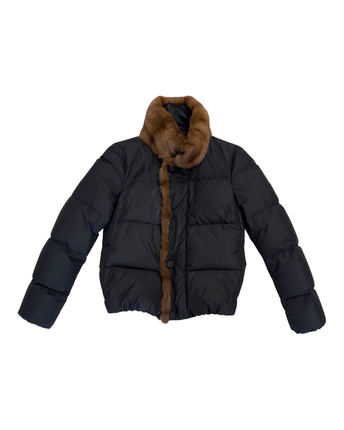 Pre-Loved Moncler Black Puffer Coat with Fur Trim
