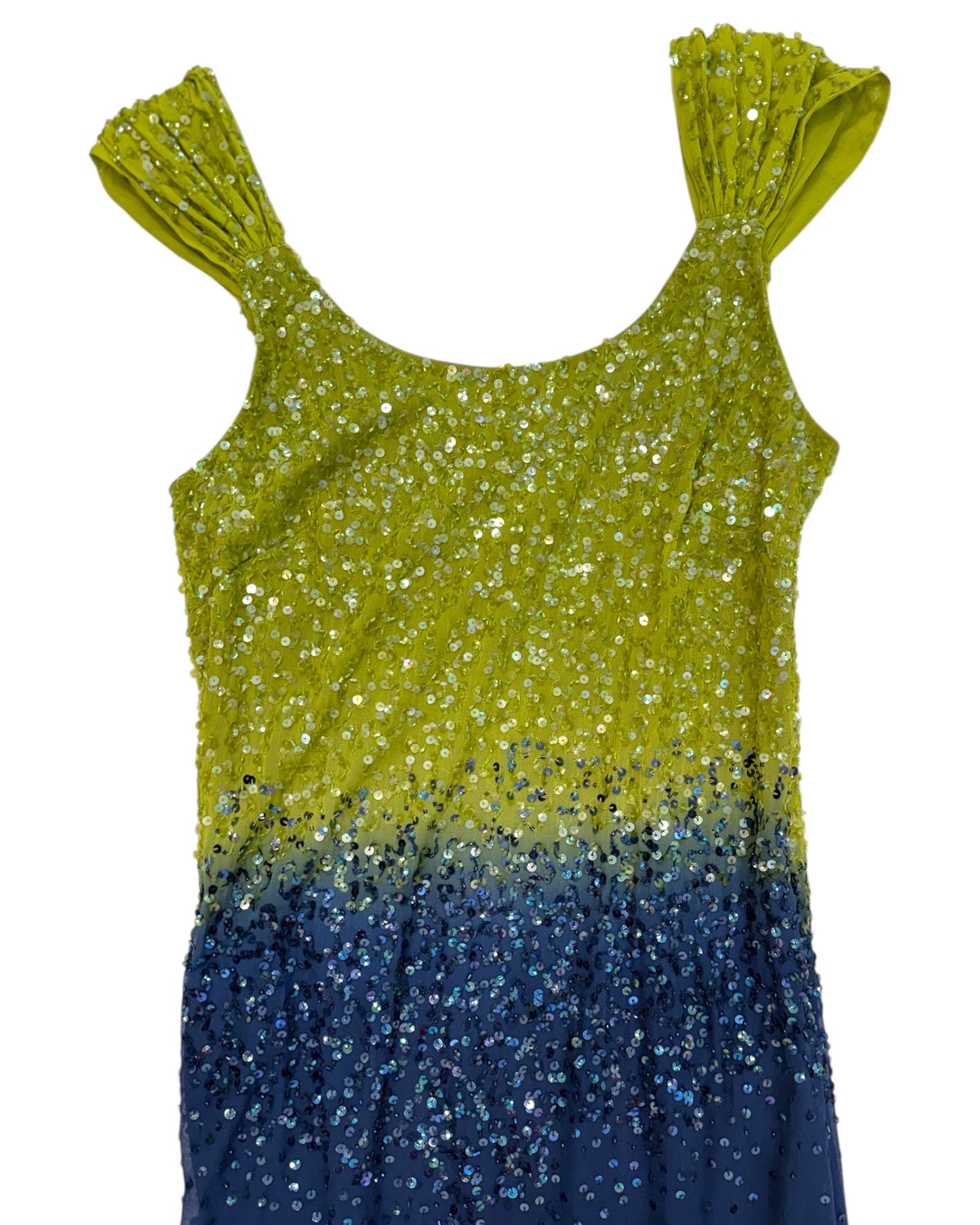 Vintage Beaded Green and Blue Midi Dress