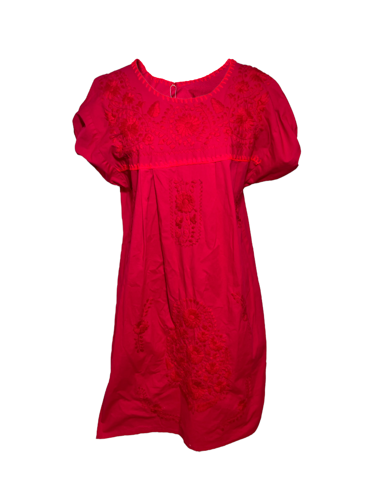 Vintage Unsigned Embroidered Red Dress