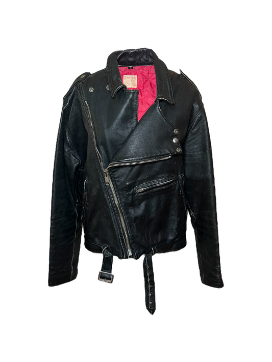 Vintage Leather Jacket with Red Lining