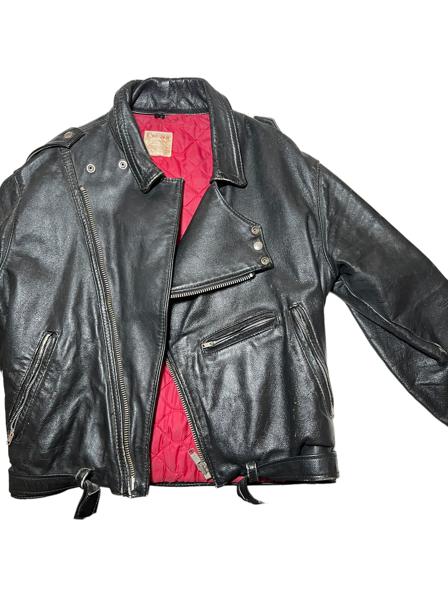 Vintage Leather Jacket with Red Lining