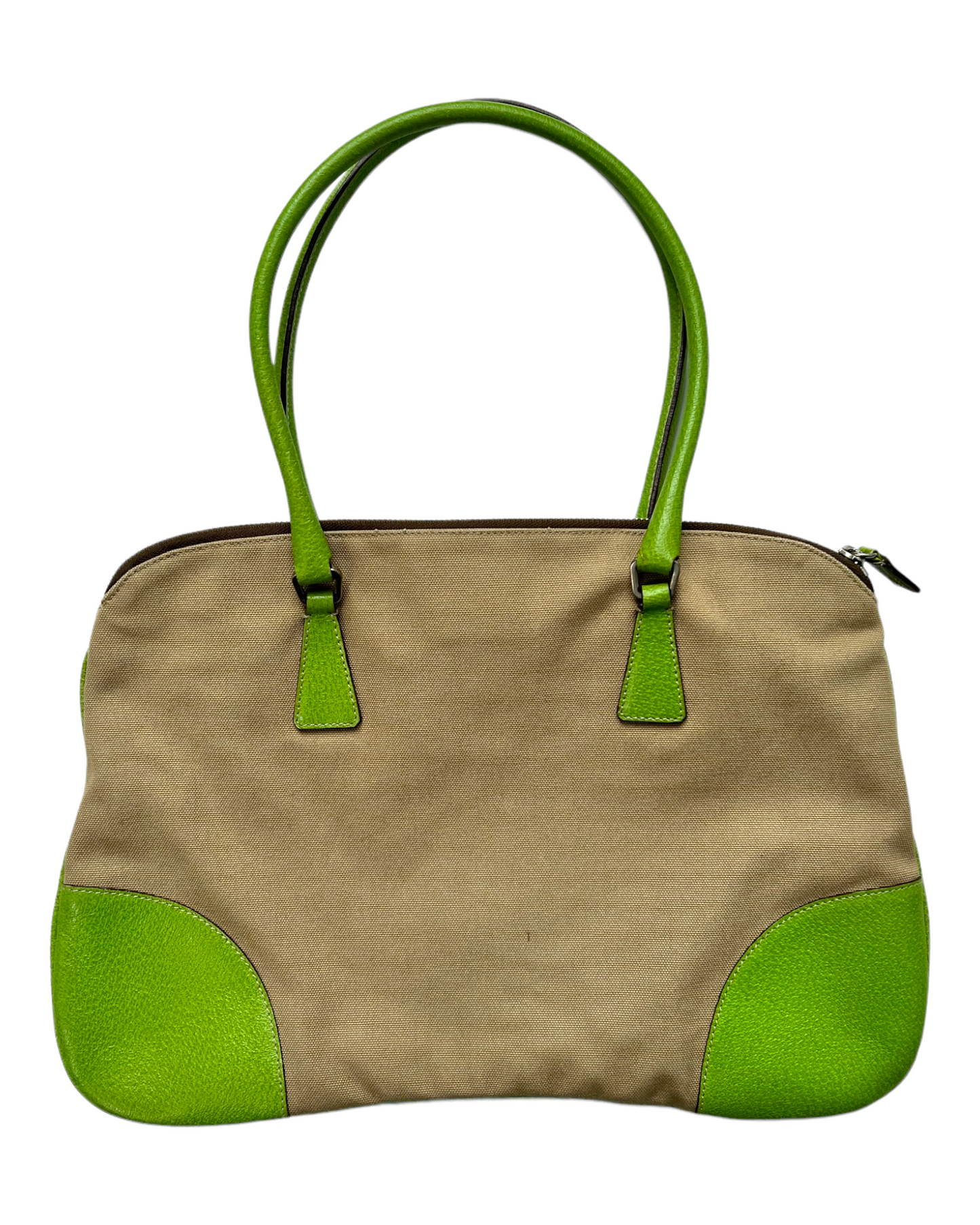 Vintage 2000 Prada Lime Green and Beige Canapa Bag
