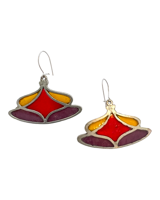 Vintage Unsigned Stained Glass Earrings