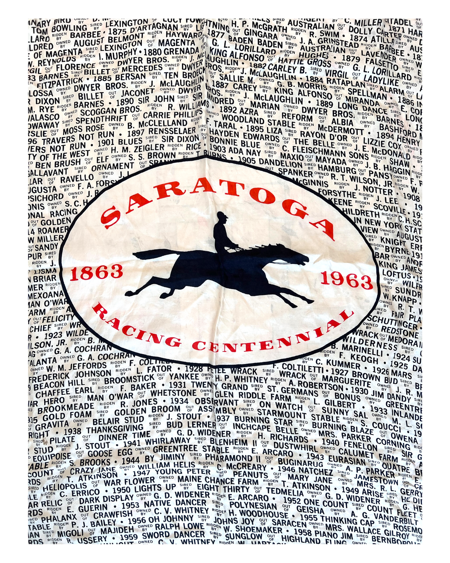 Vintage 1963 Saratoga Horse Race Silk Scarf