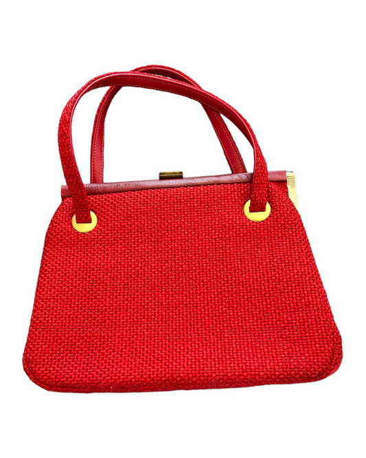 Vintage Cherry-Red Wool Snap Bag