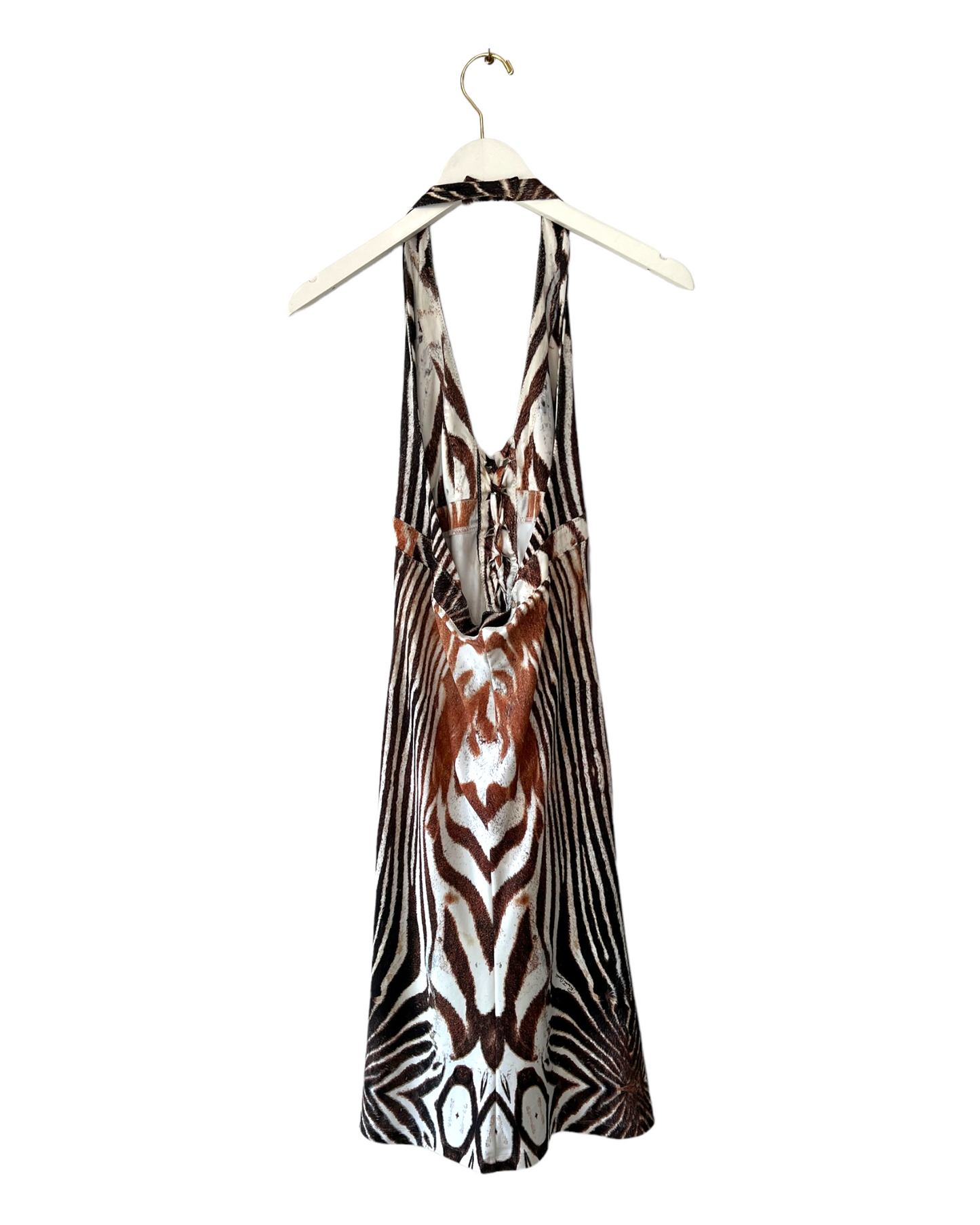 Vintage 2004 Roberto Cavalli Zebra Print Halter-Neck Dress