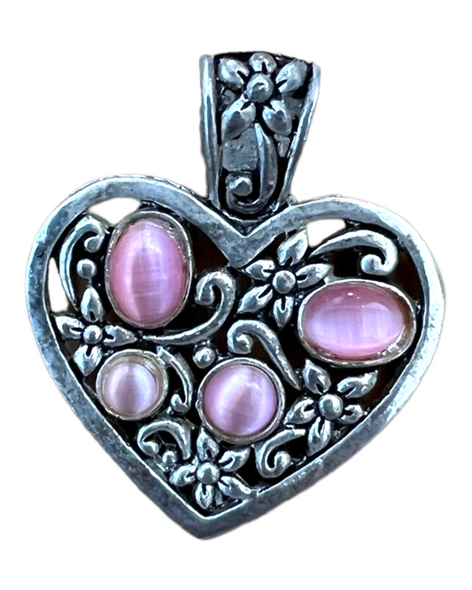 Vintage Silver and Pink Heart Charm