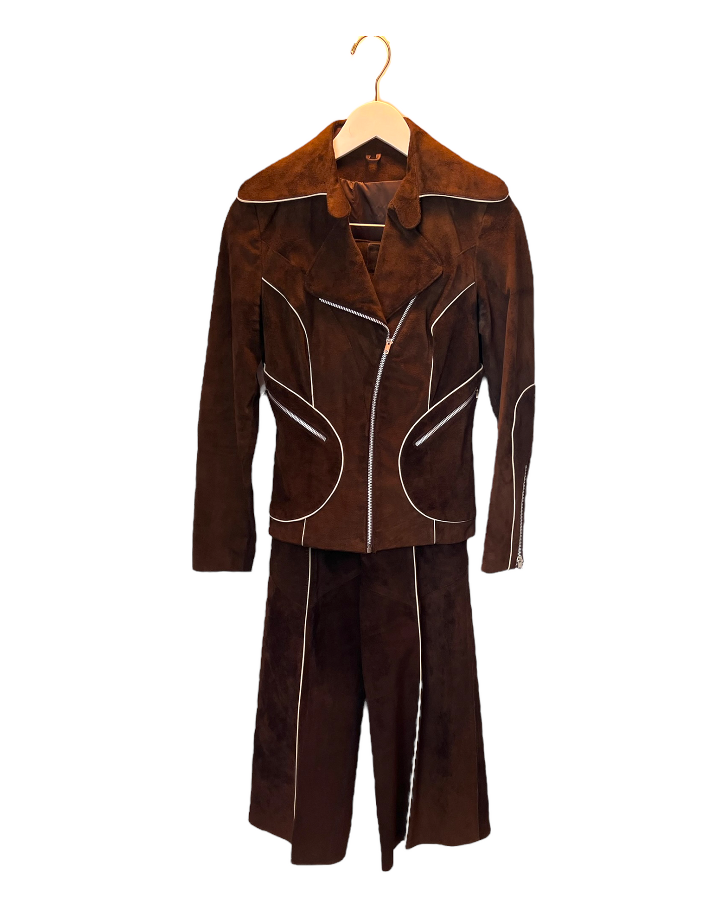 Vintage 1970's Unsigned Suede Moto Pantsuit