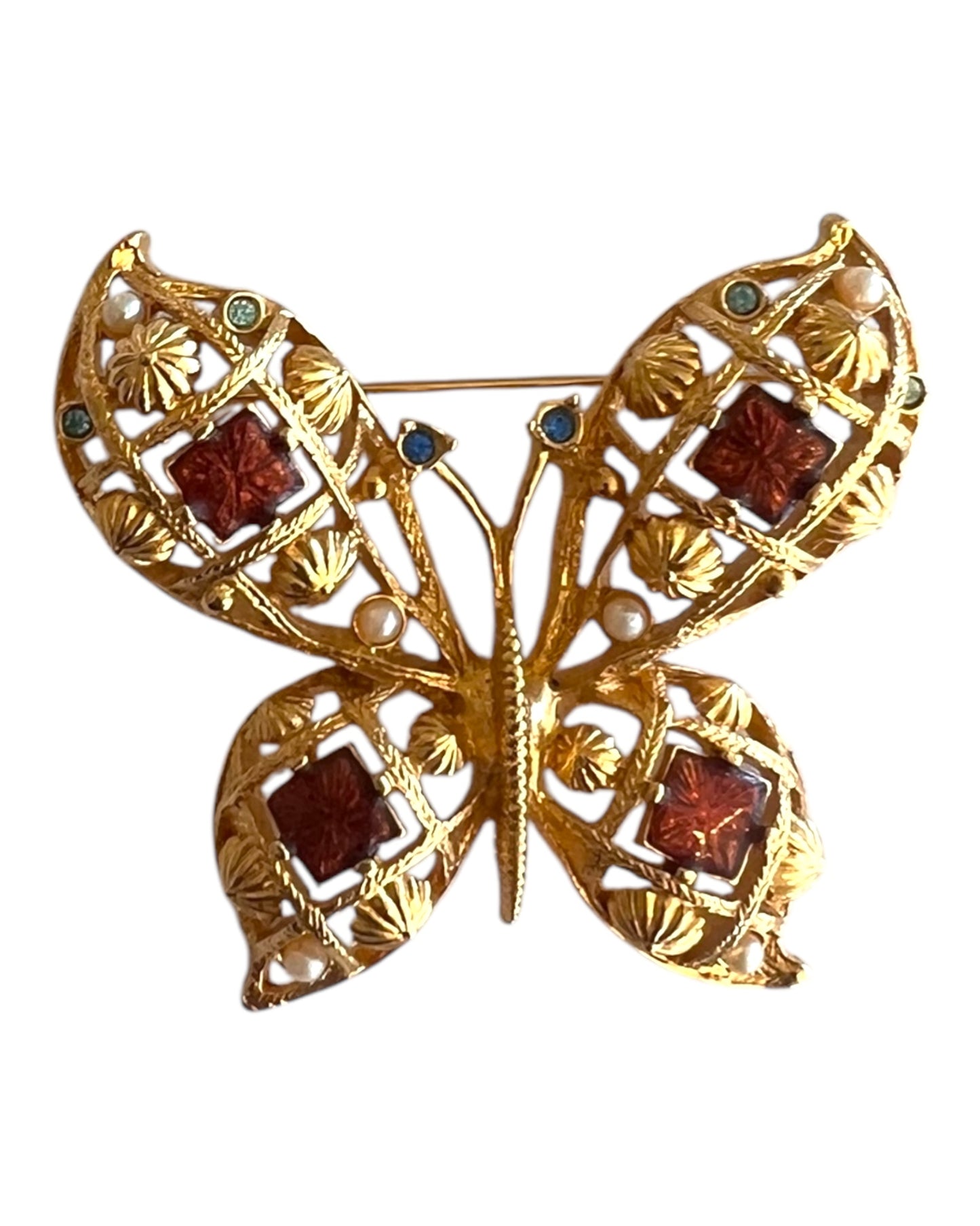 Vintage Gold and Amber Butterfly Brooch