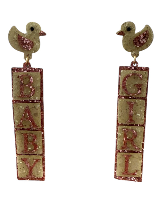 Vintage "Baby Girl" Glitter Earrings