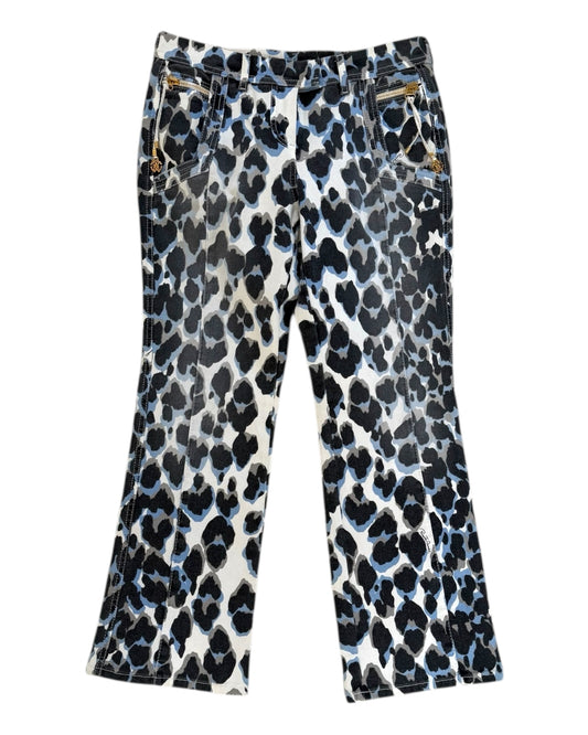 Vintage 2008 Roberto Cavalli Blue Leopard Jeans with Logo Charms