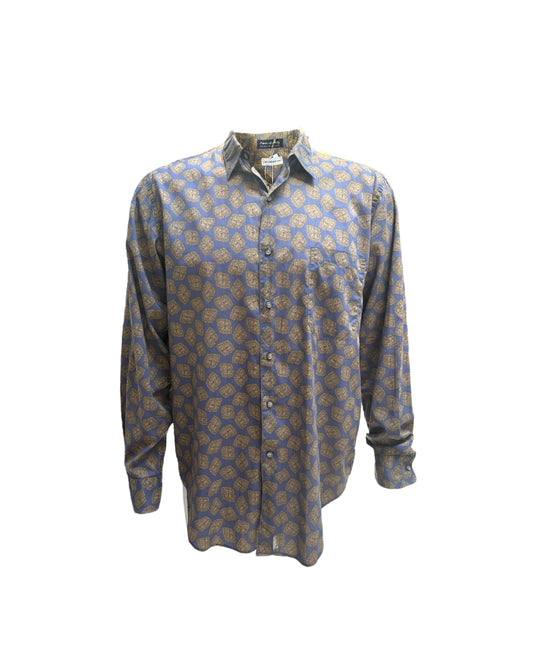 Vintage Saks Fifth Avenue Blue and Gold Button-Up Top