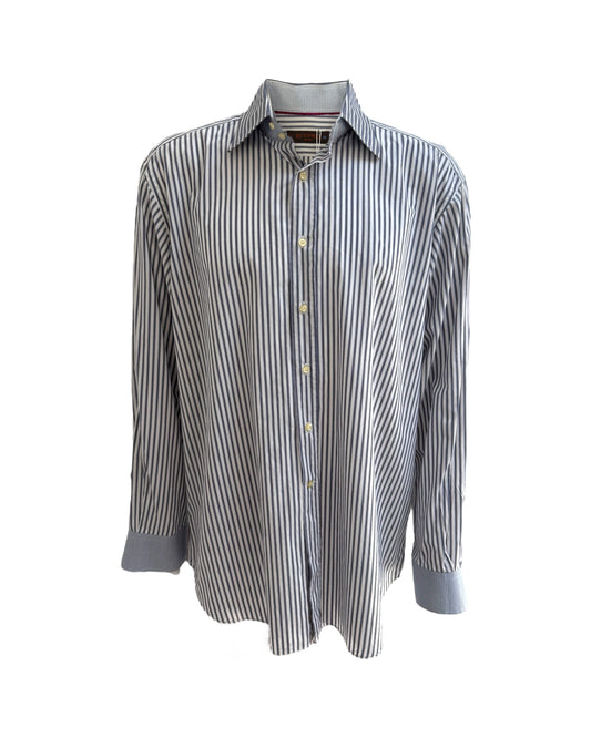 Vintage Etro Grey Striped Button-Up Top