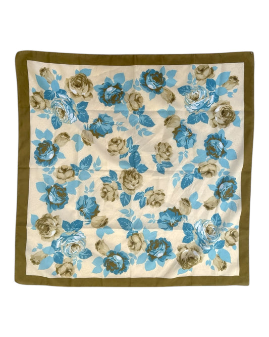 Vintage Turquoise and Brown Floral Silk Scarf