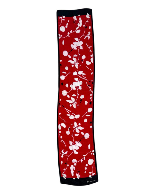 Vintage Black and Red Floral Silk Skinny Scarf