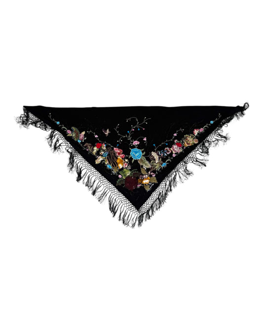 Vintage Black Embroidered "Friendship" Shawl