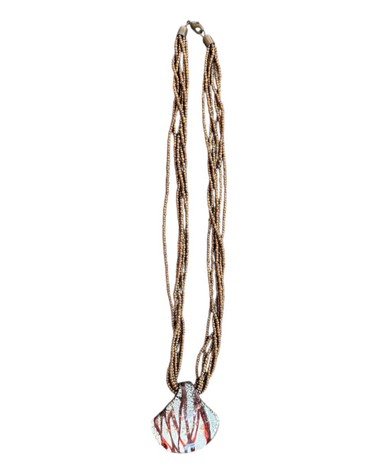 Vintage Brown Beaded Pendant Necklace
