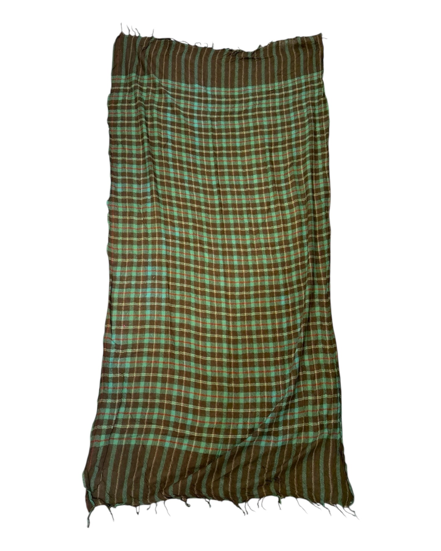 Vintage Brown, Orange and Turquoise Plaid Wool Shawl