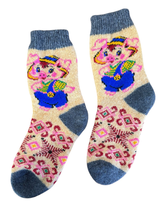 Handmade Wool Socks with lil Piggies