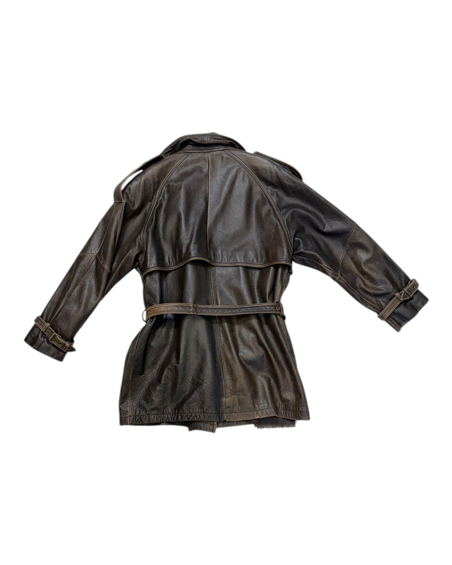 Vintage M.J. Carroll Oversized Brown Leather Trench Coat