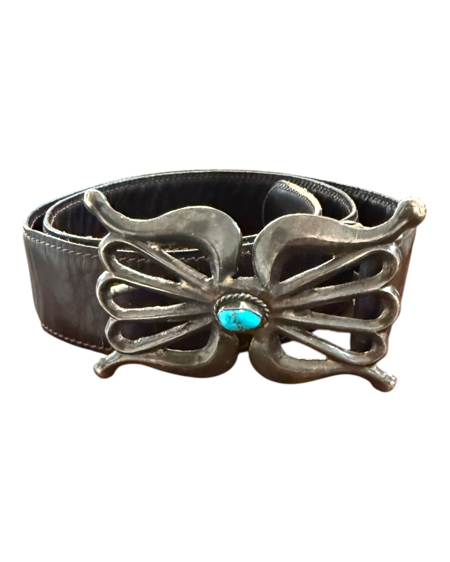 Vintage Gucci Belt with Sterling Silver and Turquoise Navajo Belt Buckle