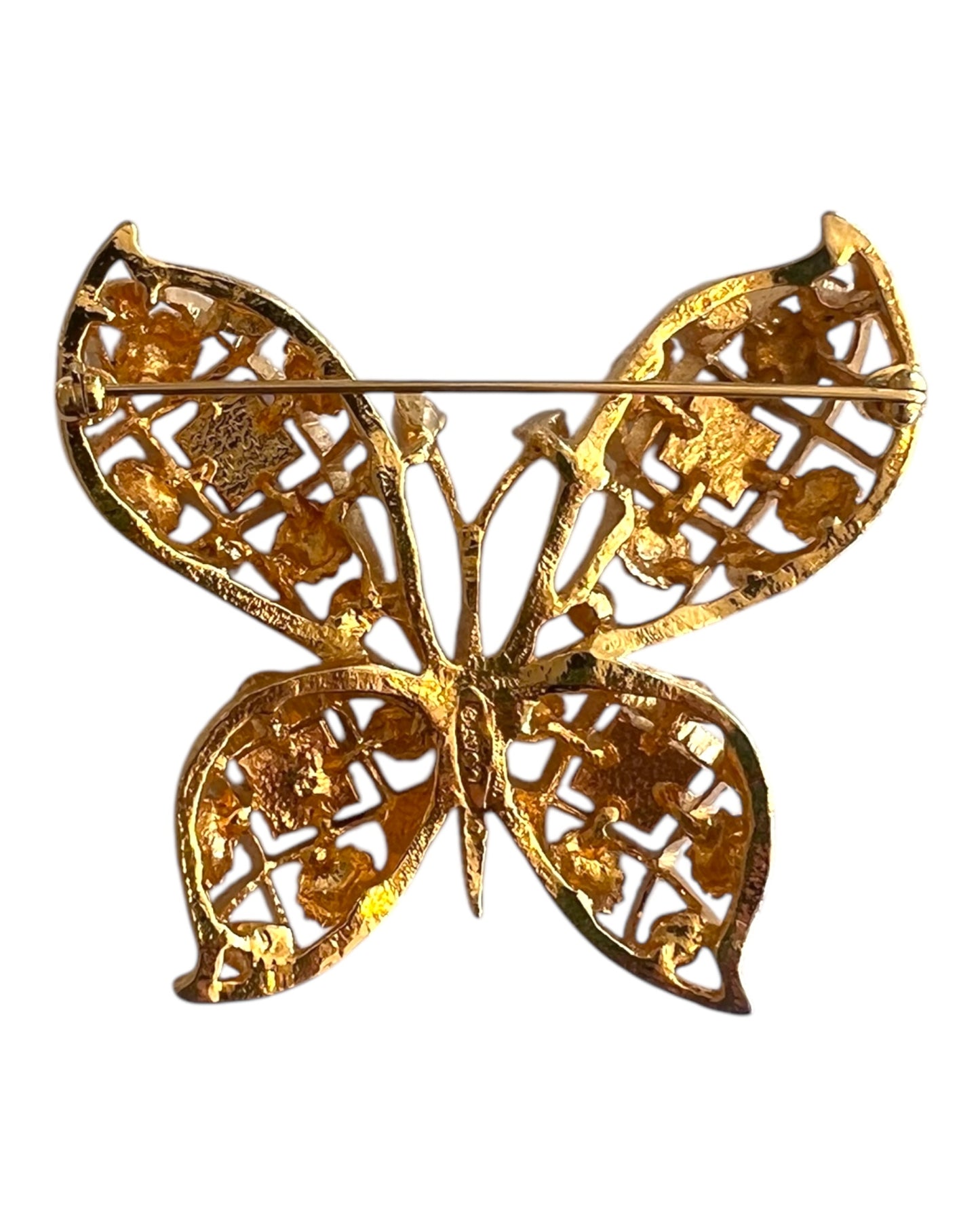 Vintage Gold and Amber Butterfly Brooch