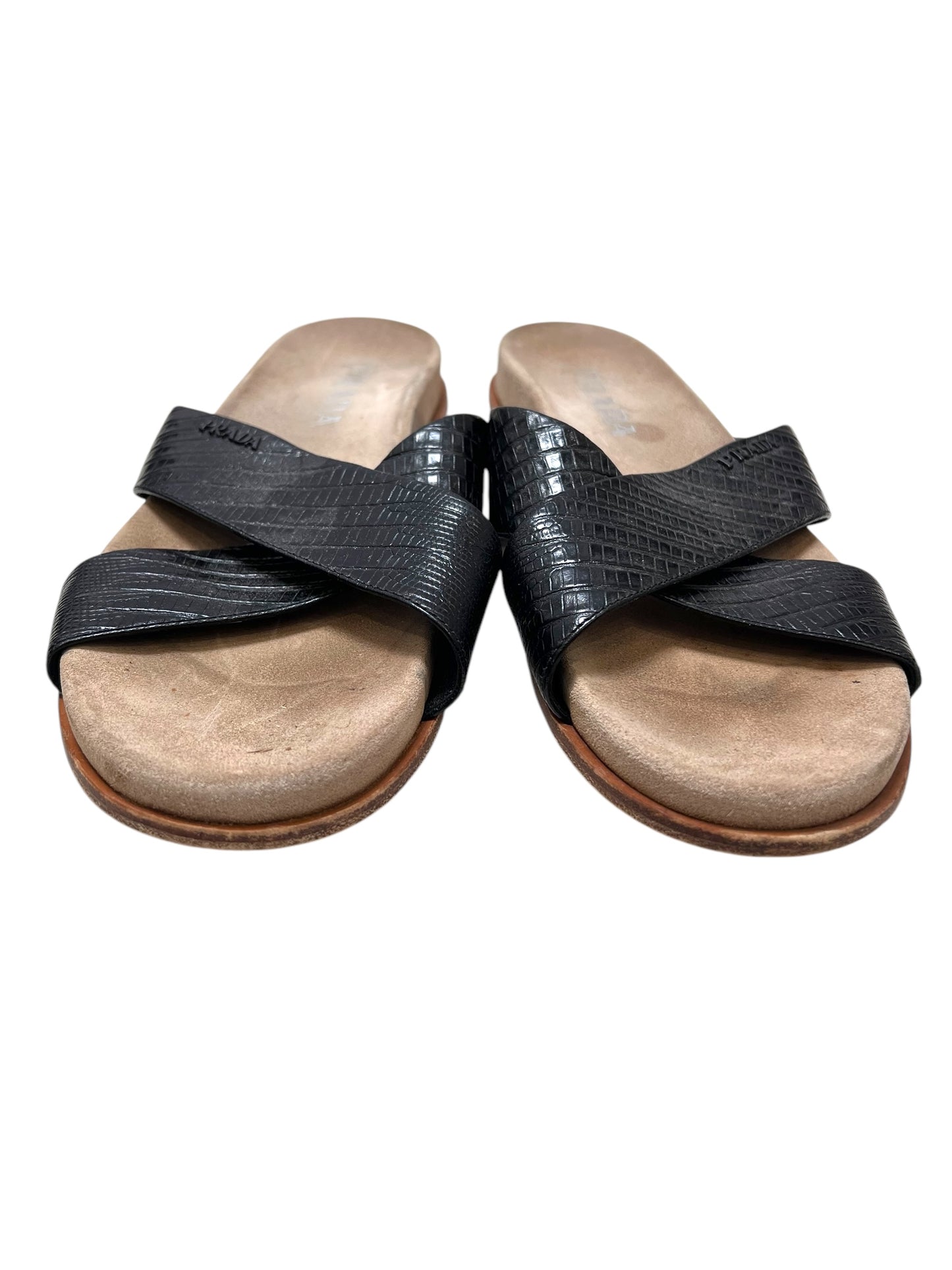 Vintage Prada Black Cross Slides