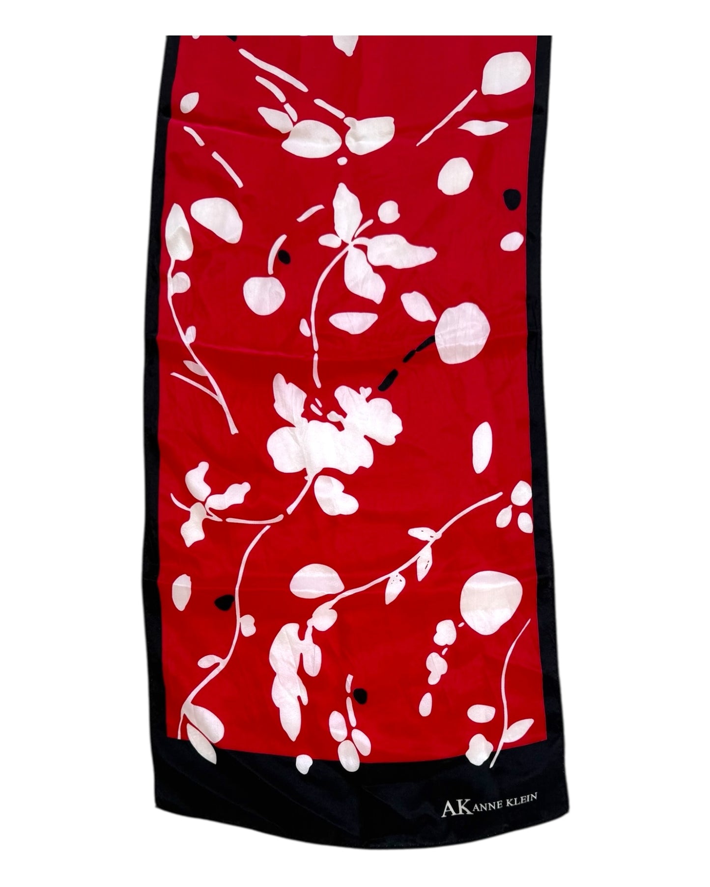 Vintage Black and Red Floral Silk Skinny Scarf