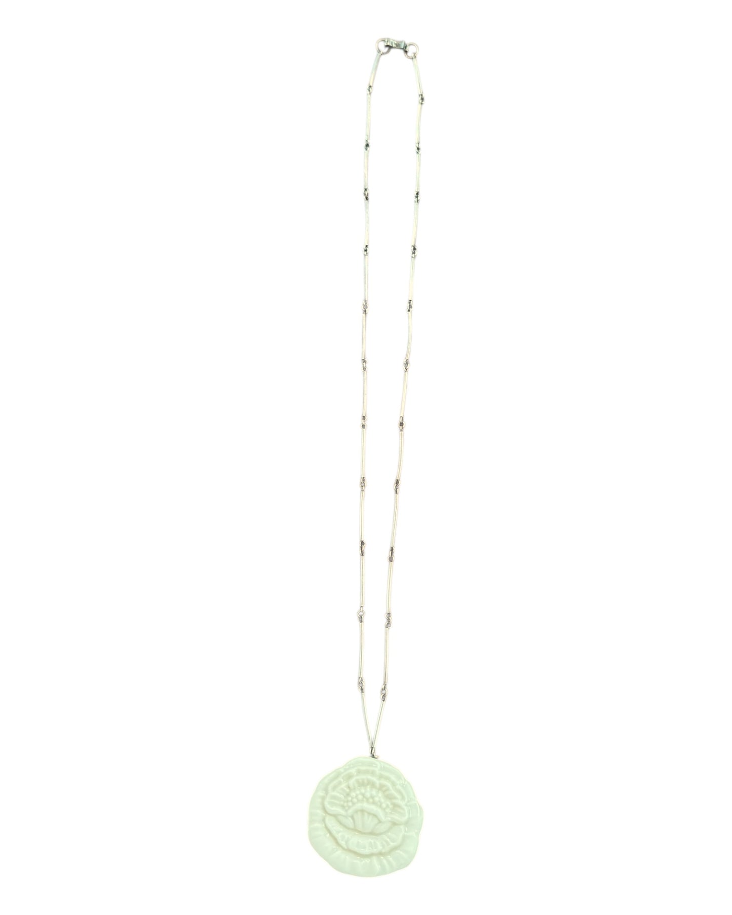 Vintage White Rose and Sterling Silver Pendant Necklace