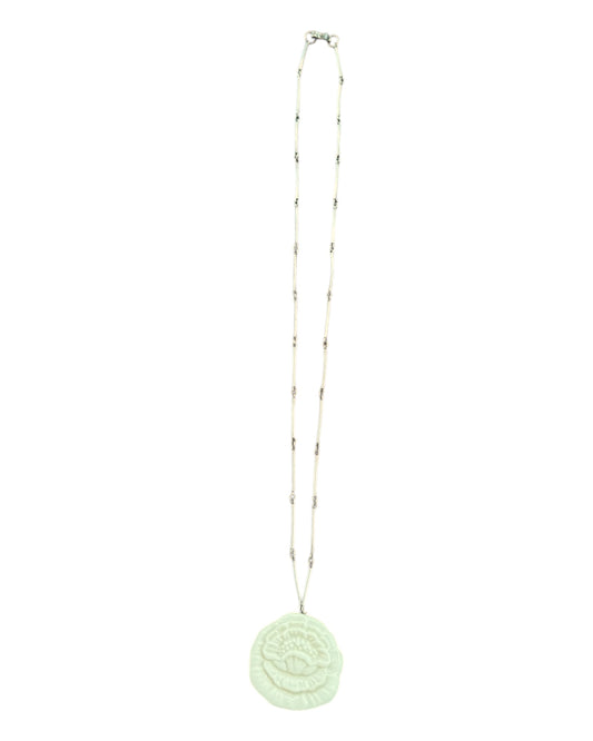 Vintage White Rose and Sterling Silver Pendant Necklace