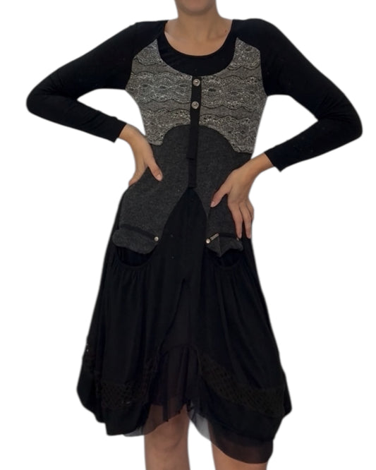 Vintage Black and Grey Knit Sweater Dress