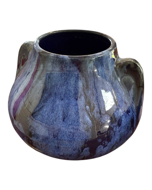 Vintage MCM Blue Double-Handled Ceramic Vase
