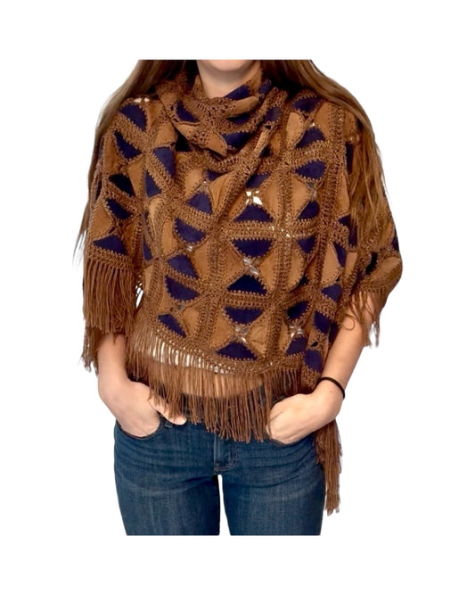 Vintage Suede Fringe Shawl