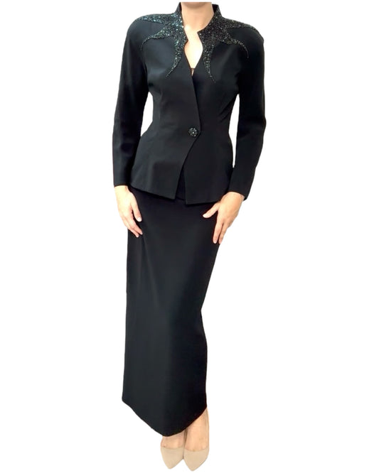 Vintage Black Beaded Skirt Suit