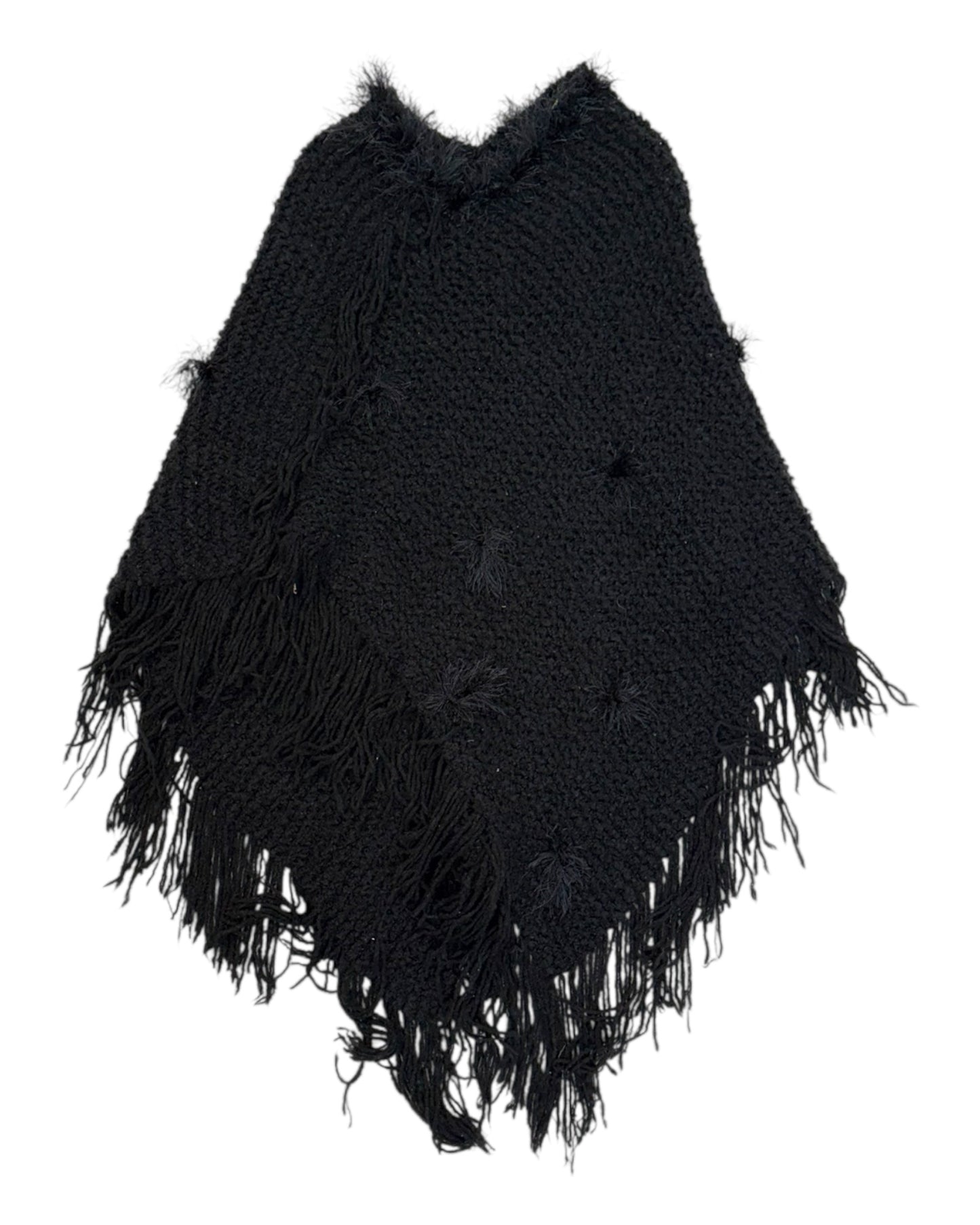 Vintage Black Knit Shawl with Fringe