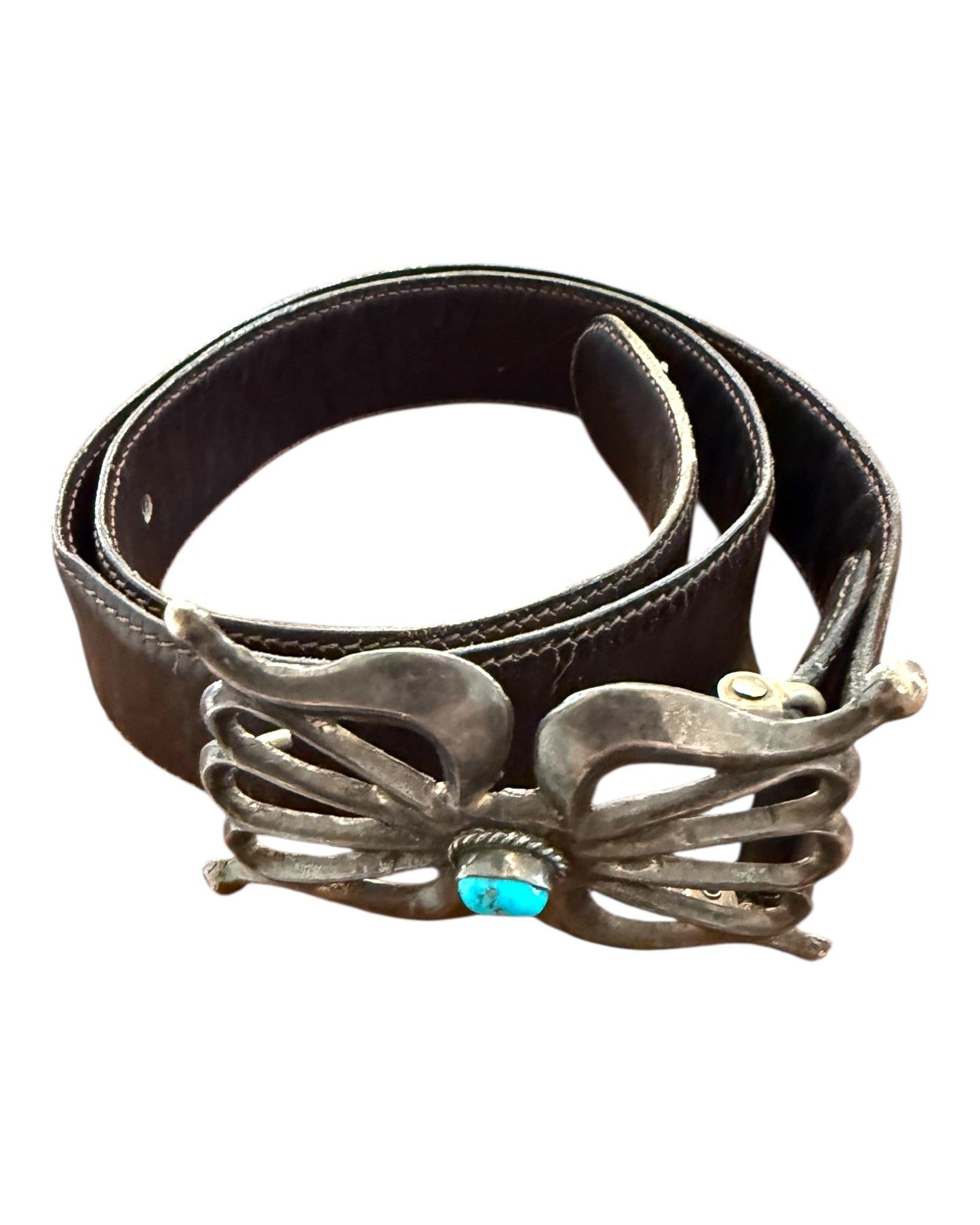 Vintage Gucci Belt with Sterling Silver and Turquoise Navajo Belt Buckle