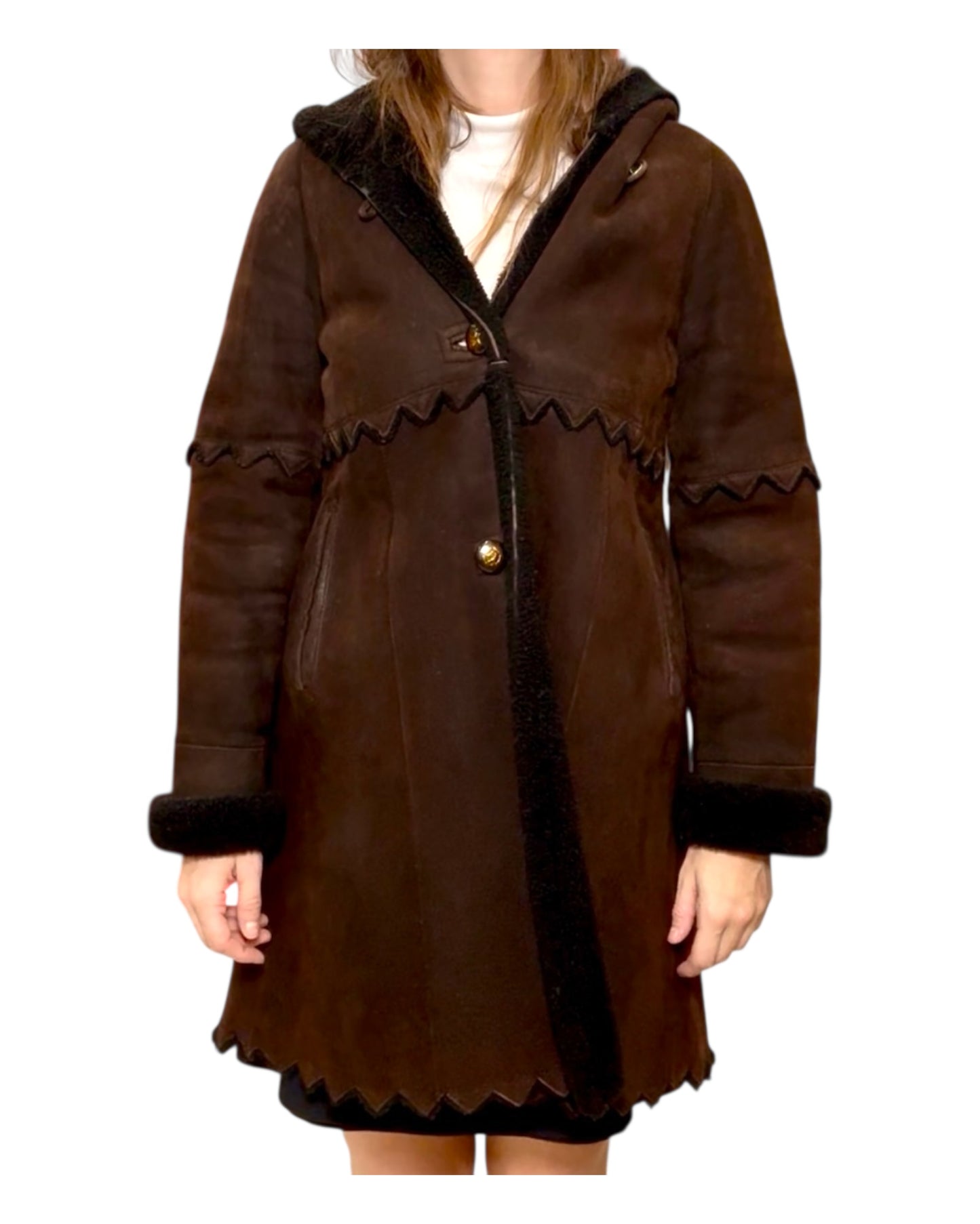 Vintage Chocolate Brown Shearling Coat