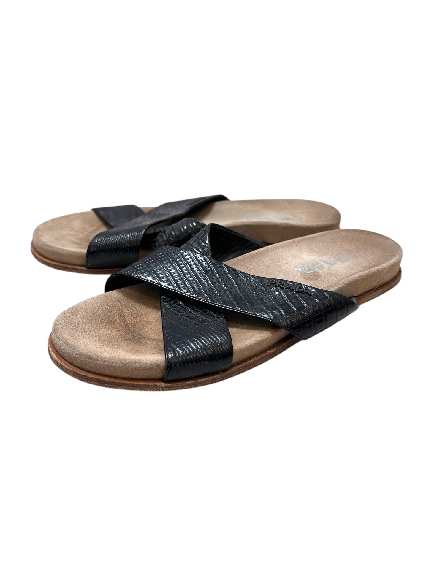 Vintage Prada Black Cross Slides