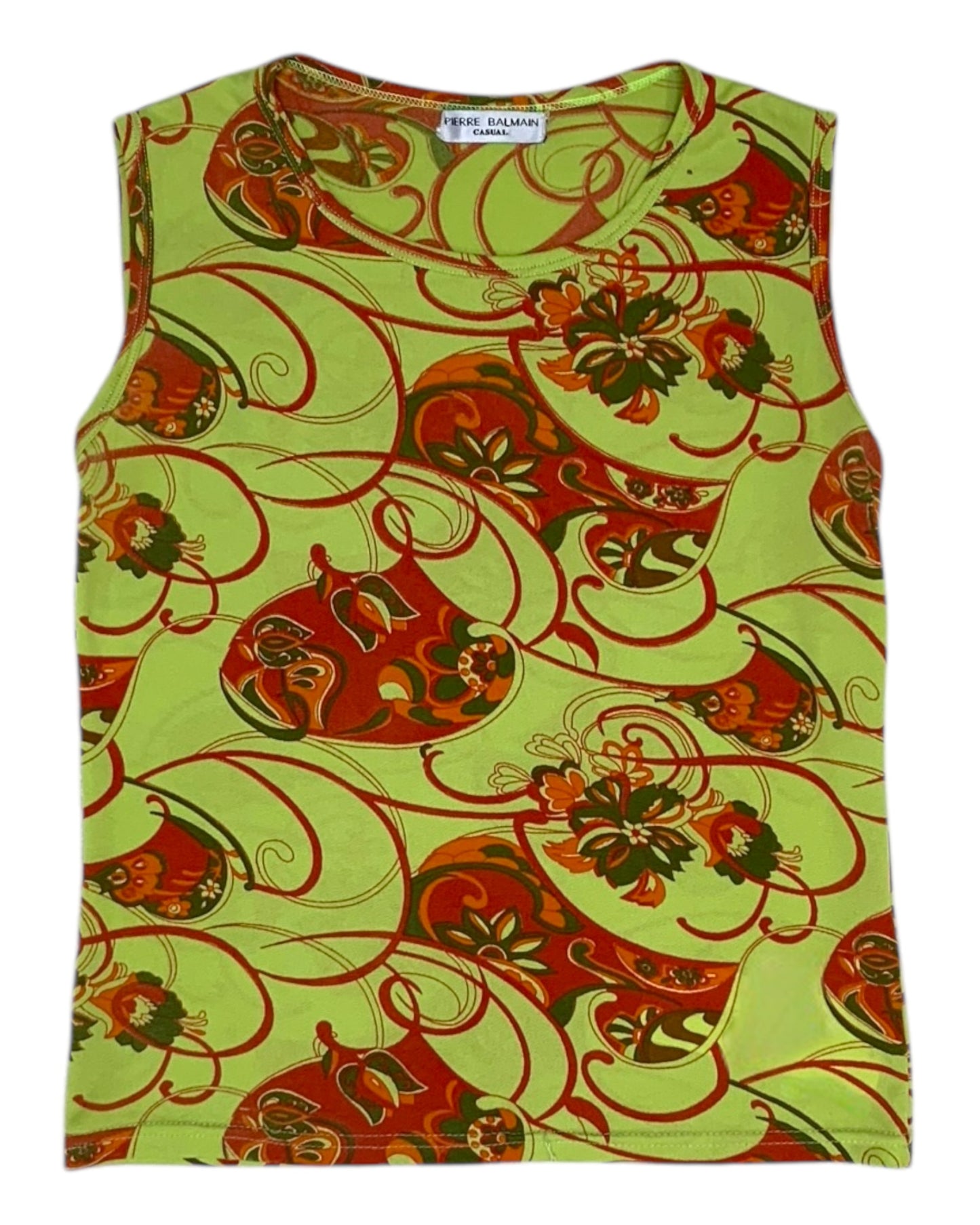 Vintage Pierre Balmain Red and Green Sleeveless Top