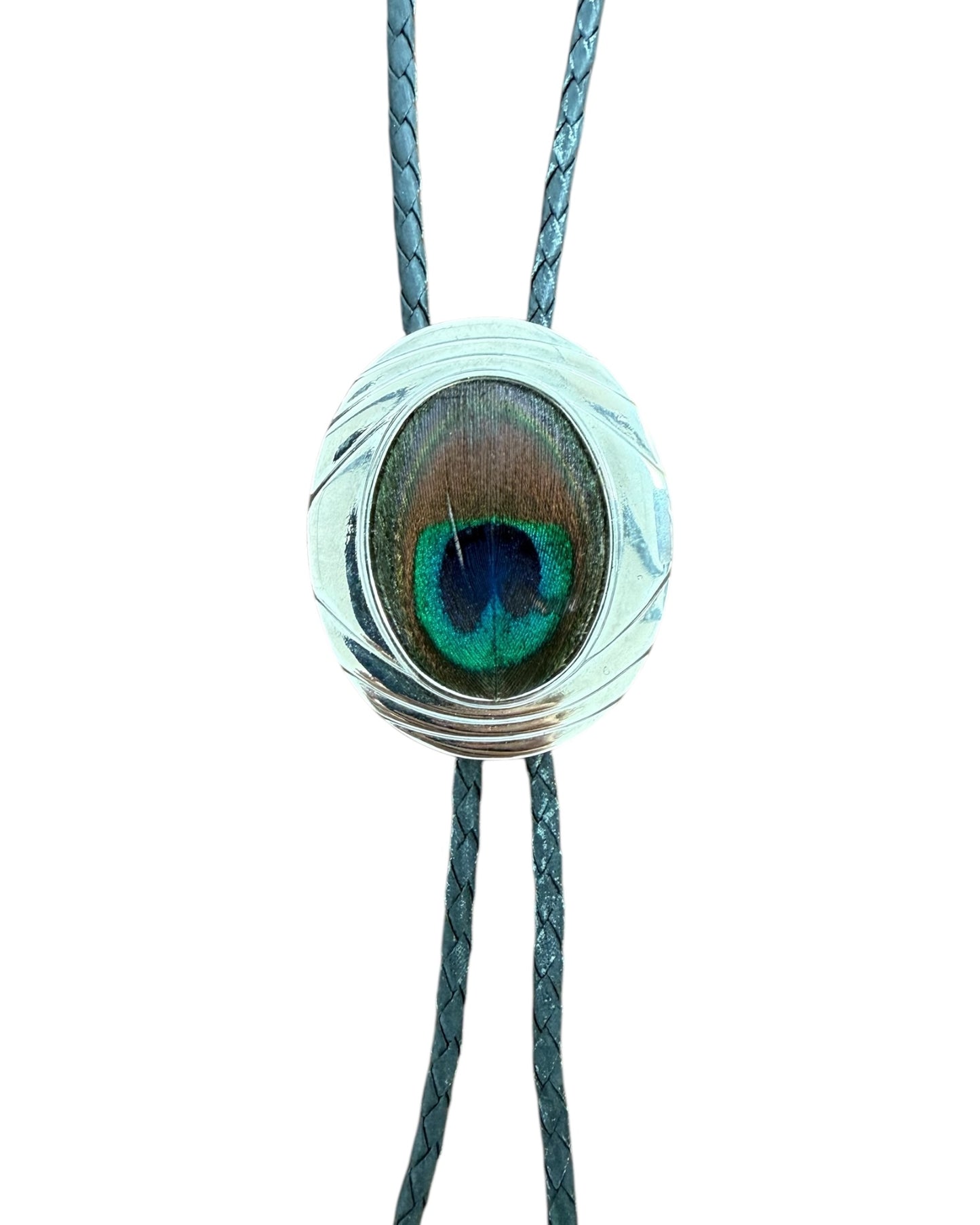 Vintage Peacock Feather Black Bolo Tie
